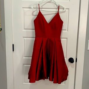 Short silky red prom dress